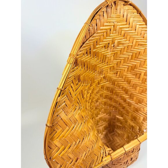 Wicker Rattan Basket Planter Pot Fan Back Spade Hand Woven Retro Boho Mid Centur - Picture 11 of 16